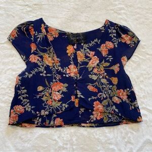 (XS) Reformation Lilou Crop Top Moonshadow Extra Small Navy Blue Floral Pink